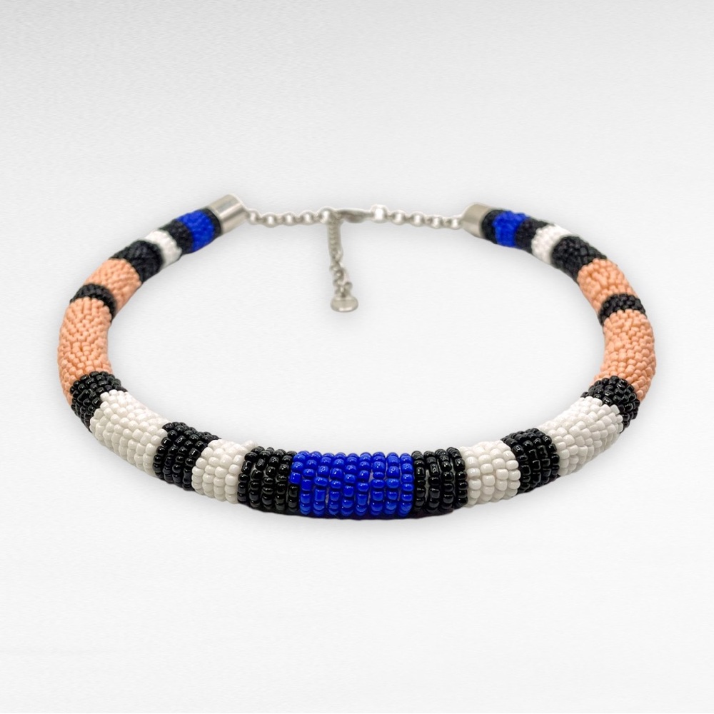 TALBOTS Navy, Pink, Black & White Seed Bead Necklace 20-23"
